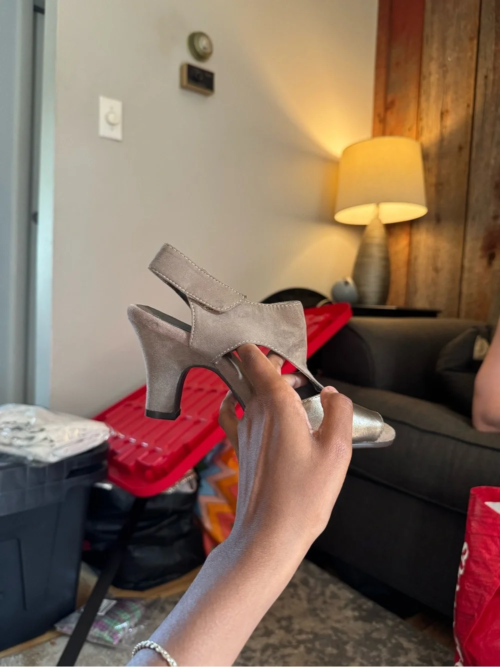 AEROSOLES Taupe Suede and Metallic Gold Wedge Slingbacks